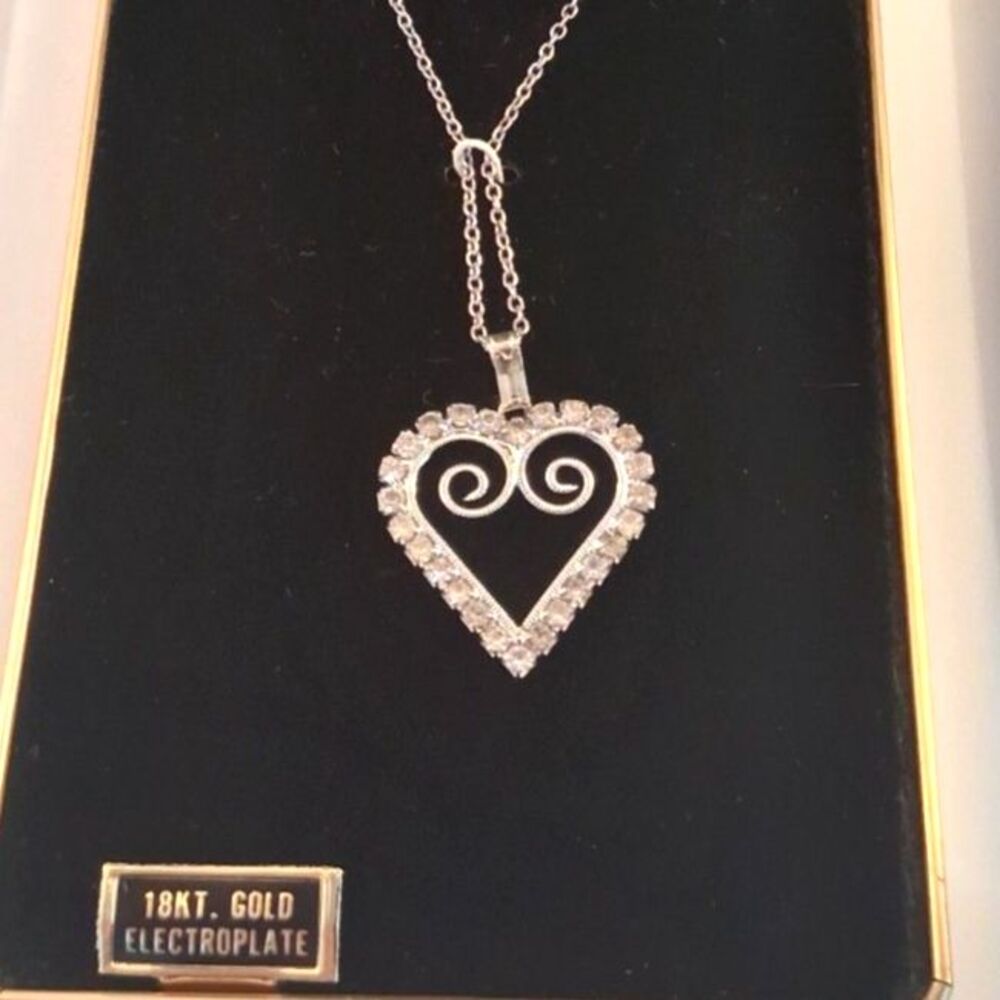 NIB - Vintage 1970s Casini Diamonides and Gold Plated Heart Pendant